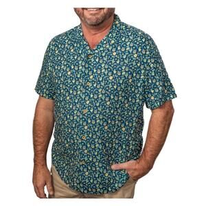 Southern Tide Bad and Boozy Short Sleeve Woven Camp Shirt in Aged Denim SZ.S NWT